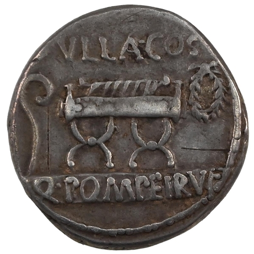 21 - 54 BC Roman Republic silver Denarius of Quintus Pompeius Rufus. Obverse: 'Q · POMPEI · Q · F RVFVS' ... 