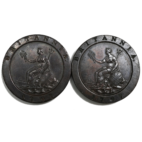 216 - Group of two (2) 1797-dated King George III copper 'Cartwheel' Twopence coins struck at the Soho Min... 