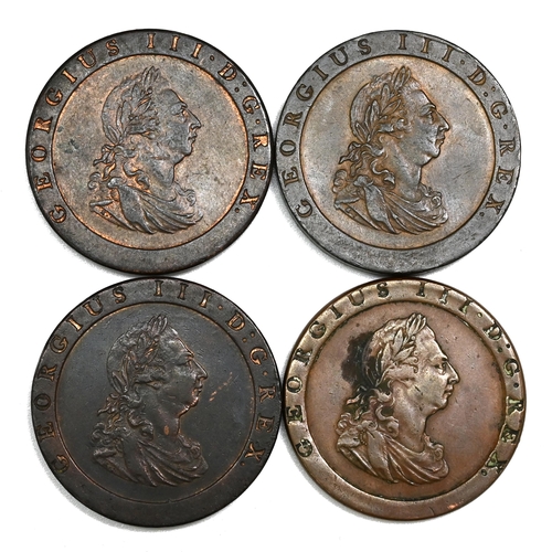 218 - Group of four (4) 1797 King George III copper 'Cartwheel' Pennies including one likely counterfeit (... 