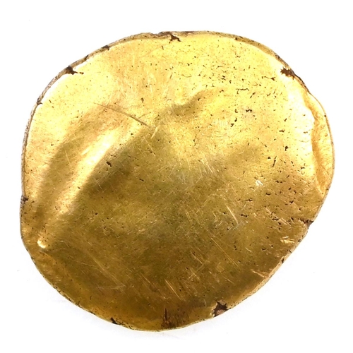 22 - 50-55 BC scarce Celtic Gallic War gold enface Stater, possibly Ambiani. Obverse: defaced die. Revers... 