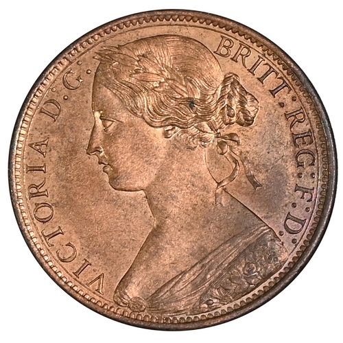 220 - 1867 Queen Victoria bronze 'Bun Head' Penny coin, obverse type 6, reverse type G (S 3954). Obverse: ... 