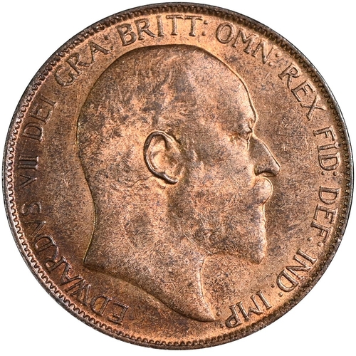 222 - 1905 King Edward VII bronze Penny with dies 1+C and George William de Saulles portrait (S 3990). Obv... 