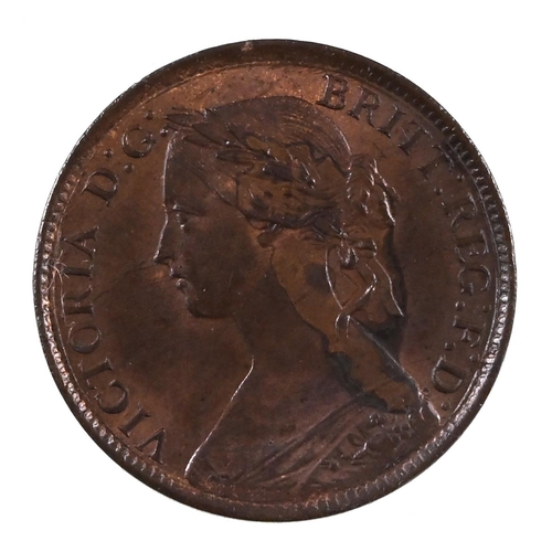 228 - 1860 Queen Victoria 'Bun Head' Farthing coin: first year this denomination was issued in bronze (S 3... 