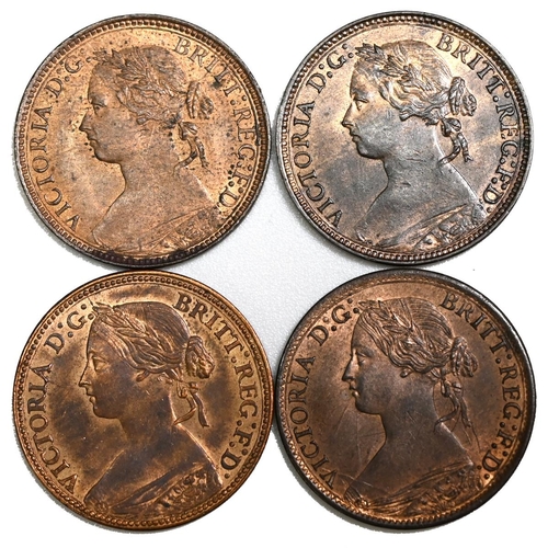 229 - Group of four (4) Queen Victoria 'Bun Head' bronze Farthings dated 1860 through 1875 (S 3958). Inclu... 