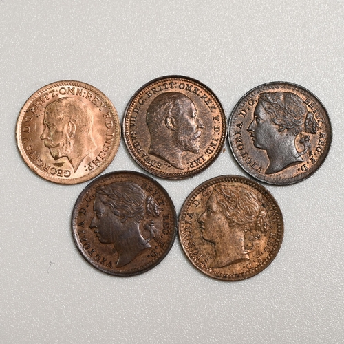 232 - Group of five (5) late 19th and early 20th-century bronze Third Farthings struck for use in Malta. I... 