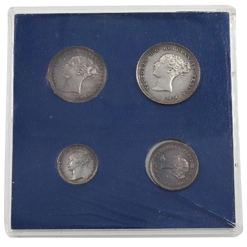 240 - 1882 Queen Victoria silver Maundy Money set. Includes four (4) coins: Fourpence, Threepence, Twopenc... 