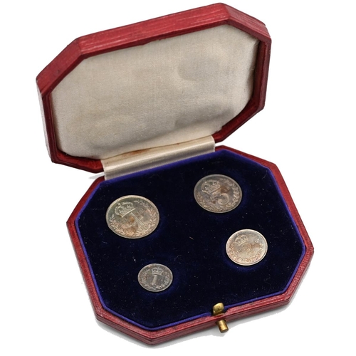 242 - 1912 King George V silver four-coin Maundy Money set in dated box with royal arms to the lid. Includ... 