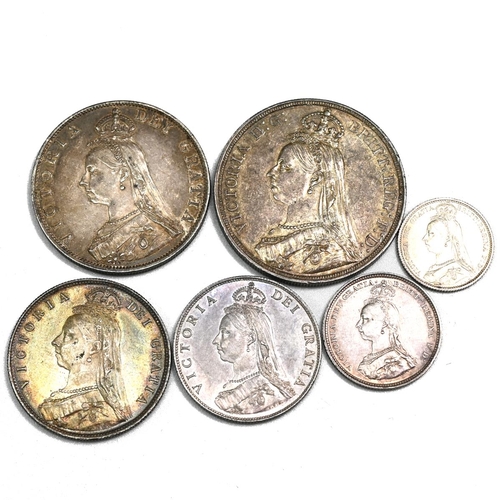 243 - Group of six (6) 1887-dated Queen Victoria silver coins all featuring the 'Jubilee Head' portrait. I... 