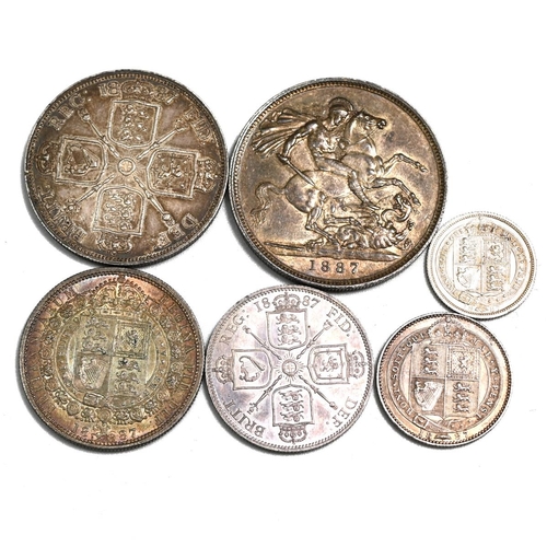 243 - Group of six (6) 1887-dated Queen Victoria silver coins all featuring the 'Jubilee Head' portrait. I... 