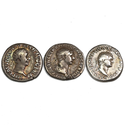30 - Group of three (3) late 1st and early 2nd century AD Roman silver Denarii of Trajan and Domitian. In... 