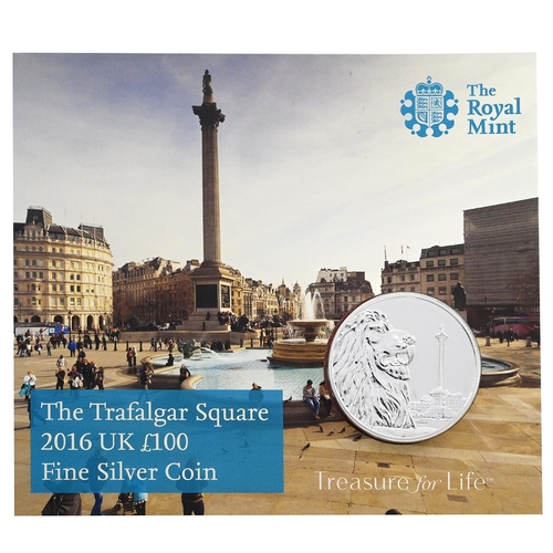 314 - 2016 Trafalgar Square silver £100 coin from The Royal Mint in the original sleeve packaging. Obverse... 