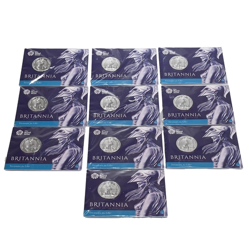 315 - Group of ten (10) 2015 brilliant uncirculated silver £50 Britannia coins in original Royal Mint pack... 