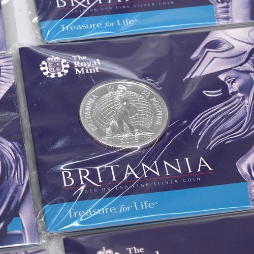 315 - Group of ten (10) 2015 brilliant uncirculated silver £50 Britannia coins in original Royal Mint pack... 