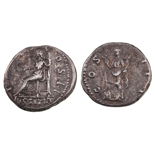 32 - Group of two (2) 117-138 AD Roman Empire, Hadrian silver Denarii. Obverses: laureate busts of the Em... 