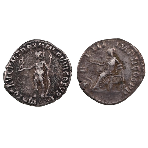 33 - Group of two (2) 177-192 AD Roman Empire, silver Denarii of Commodus. Obverses: laureate portraits. ... 
