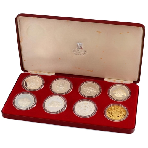 334 - 1977 Queen Elizabeth II Silver Jubilee eight-piece silver proof Crown coin set from the Pobjoy Mint.... 