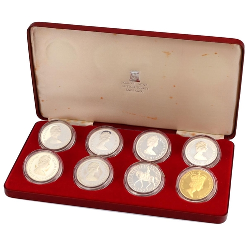 334 - 1977 Queen Elizabeth II Silver Jubilee eight-piece silver proof Crown coin set from the Pobjoy Mint.... 