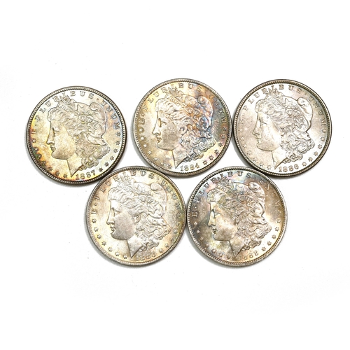 406 - Group of five (5) 1880s United States silver Morgan Dollars with a range of dates and mints. Include... 