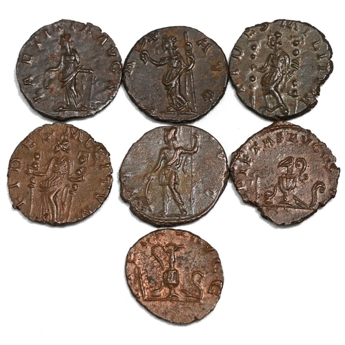 43 - Group of seven (7) 271-274 AD Tetricus I and Tetricus II bronze Antoninianus coins. Various reverses... 