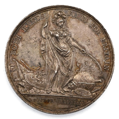 439 - 1736 Jernegan's Lottery silver medal by John Sigismund Tanner (Eimer 537). Obverse: Minerva stands a... 