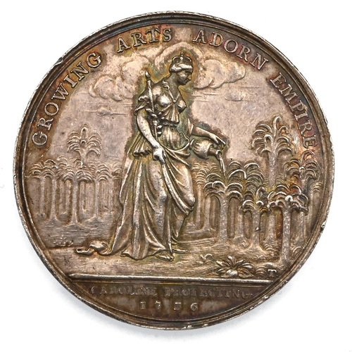 439 - 1736 Jernegan's Lottery silver medal by John Sigismund Tanner (Eimer 537). Obverse: Minerva stands a... 