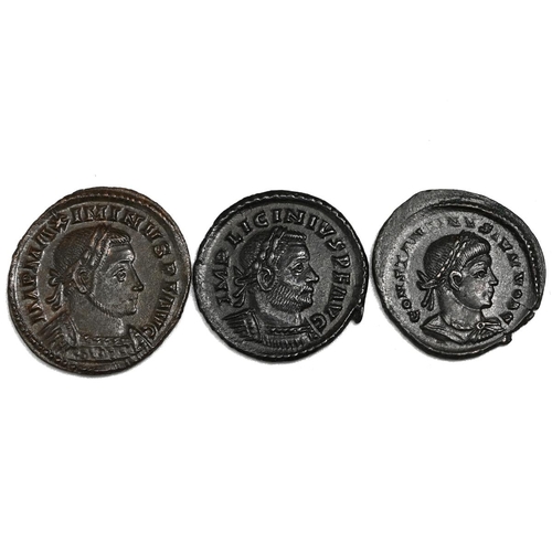 45 - Group of three (3) early 4th century AD Roman Empire bronze London Follis coins. Includes (1) Consta... 