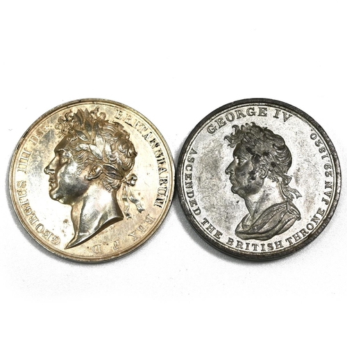 463 - Group of two (2) 1821 King George IV official and unofficial Coronation medals in white metal and si... 