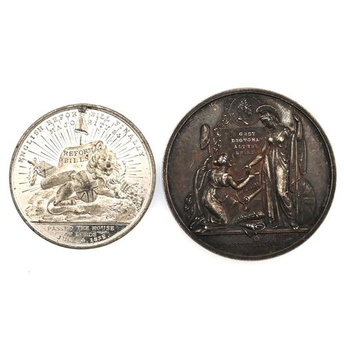 470 - Group of two (2) 1832 Reform Act (Representation of the People Act) medals in silver and white metal... 