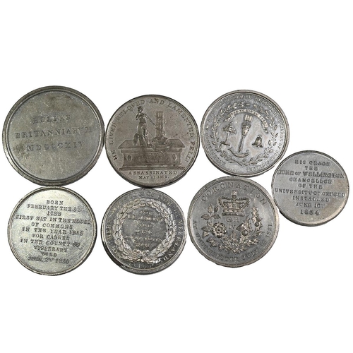 512 - Group of seven (7) early 19th century British white metal political and royal medals. Includes (1) 1... 