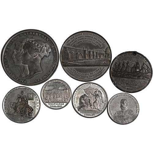 515 - Group of seven (7) white metal medals from the 19th and early 20th century. Includes (1) 1827 Prime ... 