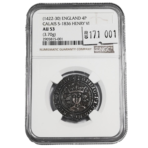 77 - 1422-1430 King Henry VI First Reign Annulet Issue silver Calais Groat graded AU 53 by NGC (S 1836). ... 