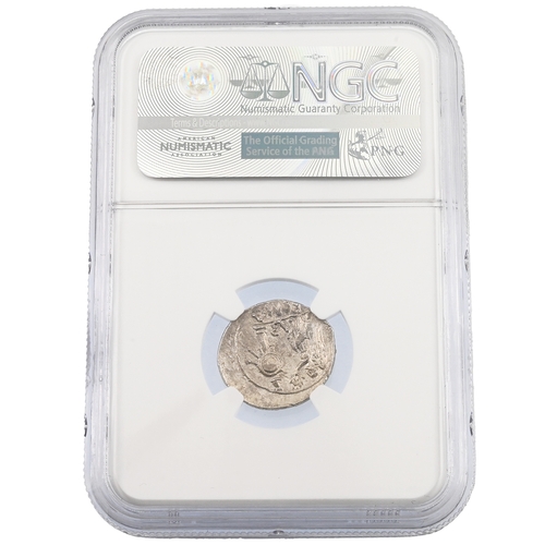 10 - c211-208 BC Roman Republic anonymous silver Denarius graded MS by NGC. Obverse: laureate head of Jup... 