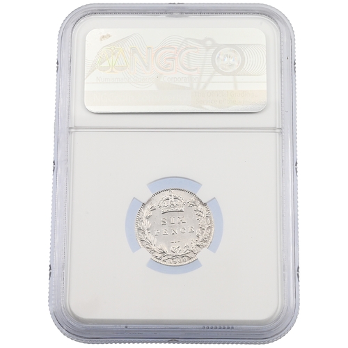 204 - 1909 King Edward VII silver UK Sixpence coin, graded MS 61 by NGC (S 3983, Davies 1577). Obverse: un... 