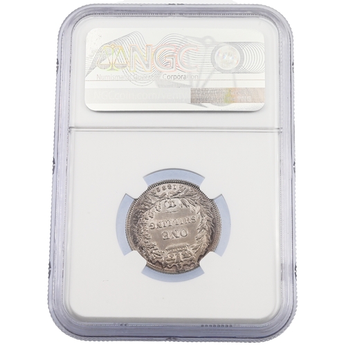 188 - 1862 Queen Victoria 'Young Head' wreath back silver Shilling graded AU 58 by NGC (S 3904). Obverse: ... 