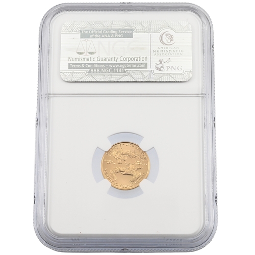 405 - 2015 USA narrow reeds error $5 gold Eagle 1/10oz coin graded MS 70 First Releases by NGC. Obverse: A... 