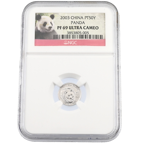 359 - 2003 China 50 Yuan 1/20oz platinum proof Bank of China Panda coin graded PF 69 Ultra Cameo by NGC. O... 