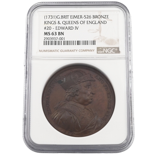 438 - 1731 Edward IV bronze medal from Dassier's monarchs series, graded MS 63 BN (Eimer 526). Obverse: im... 