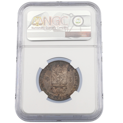 377 - 1865 Netherlands King William III silver 1 Gulden coin graded MS 63 by NGC (KM 93). Obverse: head of... 