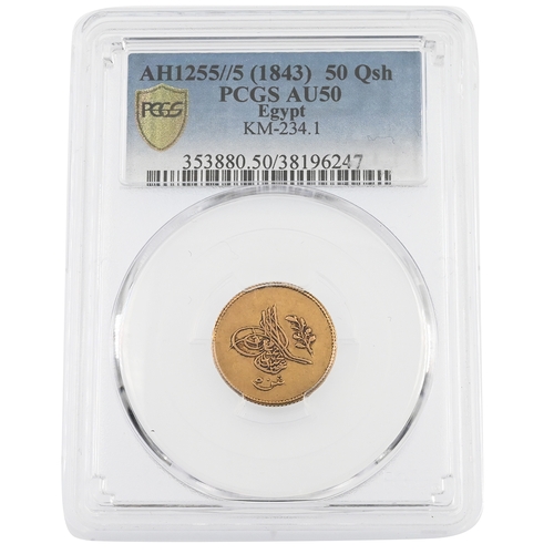 362 - 1843 (1255) Egypt gold 50 Qirsh of Sultan Abdulmecid (Abdulmejid) I graded AU50 by PCGS (KM 234.1). ... 