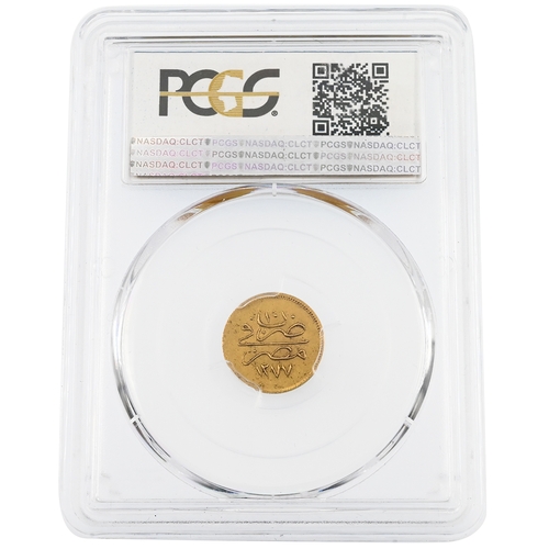 363 - 1869 Egypt gold 25 Qirsh of Abdülaziz, (1867-1876) regnal year 10, graded AU53 bu PCGS (KM 261). Obv... 