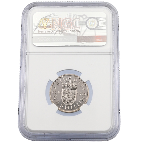 196 - 1953 Queen Elizabeth II proof English Shilling graded PF 68 Cameo by NGC (S 4139). Obverse: Mary Gil... 