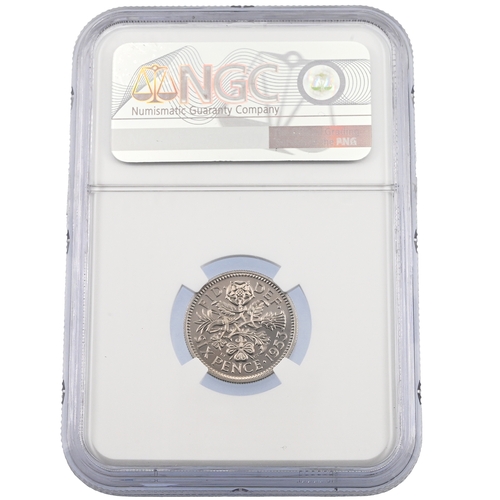 205 - 1953 Queen Elizabeth II proof UK Sixpence graded Top Pop PF 68 Ultra Cameo by NGC (S 4141). Obverse:... 