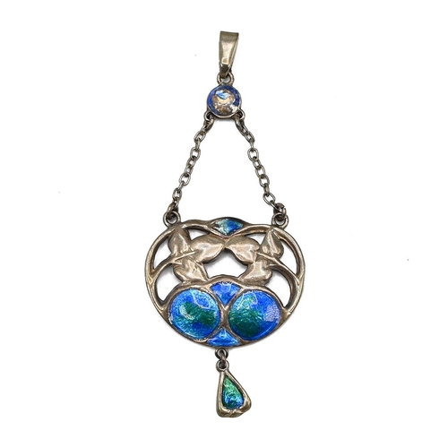 1 - An Edwardian silver and enamel drop pendant by Charles Horner, marks worn, probably 1909