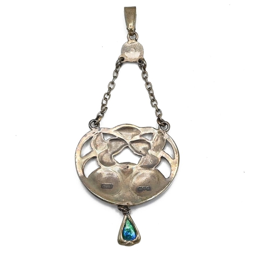 1 - An Edwardian silver and enamel drop pendant by Charles Horner, marks worn, probably 1909