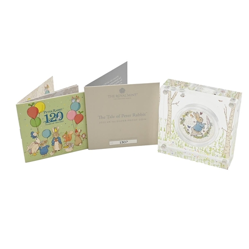 102 - 2022 Tale of Peter Rabbit Beatrix Potter 1oz silver proof coin with colour detail from The Royal Min... 