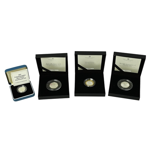 106 - Group of five (5) Royal Mint silver proof coins in their original presentation packaging. Includes (... 