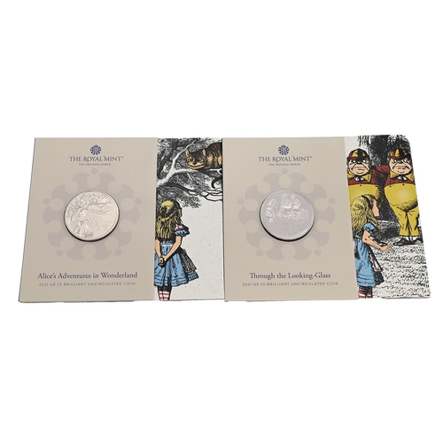 108 - Group of two (2) 2021 Royal Mint Alice in Wonderland and Through the Looking Glass £5 BU coins. Incl... 