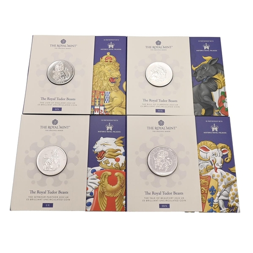 109 - Group of four (4) Royal Mint Tudor Beasts brilliant uncirculated £5 coins in original packaging. Inc... 