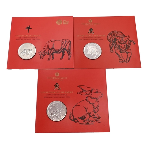 110 - Group of three (3) Chinese Zodiac Lunar New Year brilliant uncirculated Royal Mint coins. Includes (... 
