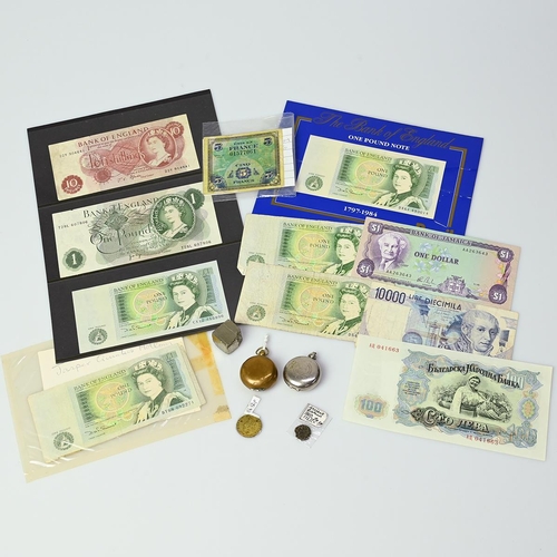121 - Group of banknotes, coin holders, Roman coins and tokens. Includes coin holders (x2), Roman coin (x1... 